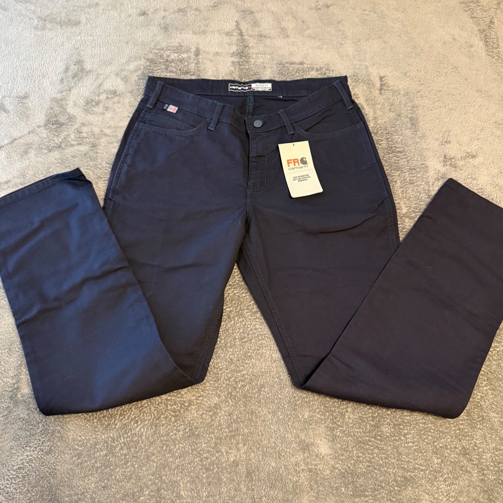 Carhartt FRW Relaxed Fit Flame Resistant Canvas Work Pants Women 10 Regular Navy